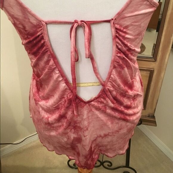 Pink Tie-Dye Spaghetti Strap Backless Tied Halter Top - Picture 3 of 4